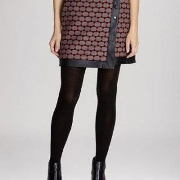 Karen Millen Skirt Wool Blend Geometric Wrap Sz 6 Mod Retro Tweed Mini Like New - Picture 2 of 13